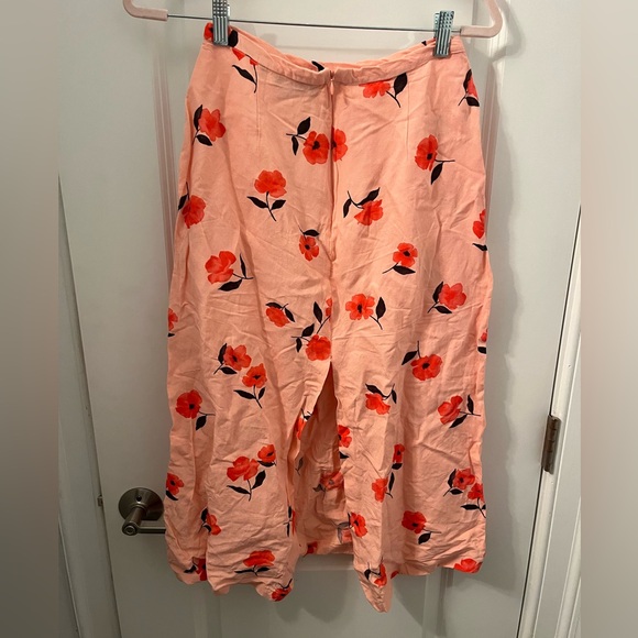 Zara Pink Floral Printed Linen Midi Skirt Size Medium - Red Flower Pattern - Picture 5 of 9